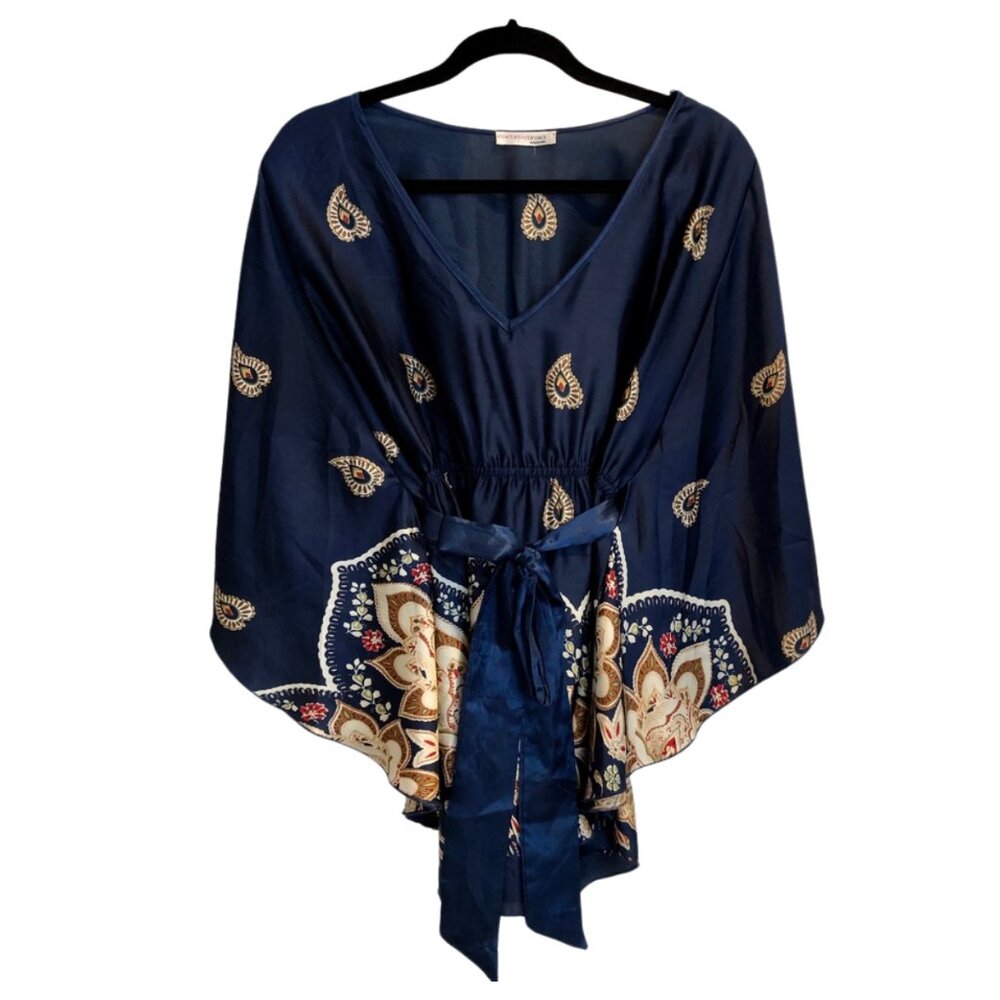 A'Gaci Satin Kimono Sleeve Belted Blouse M/L